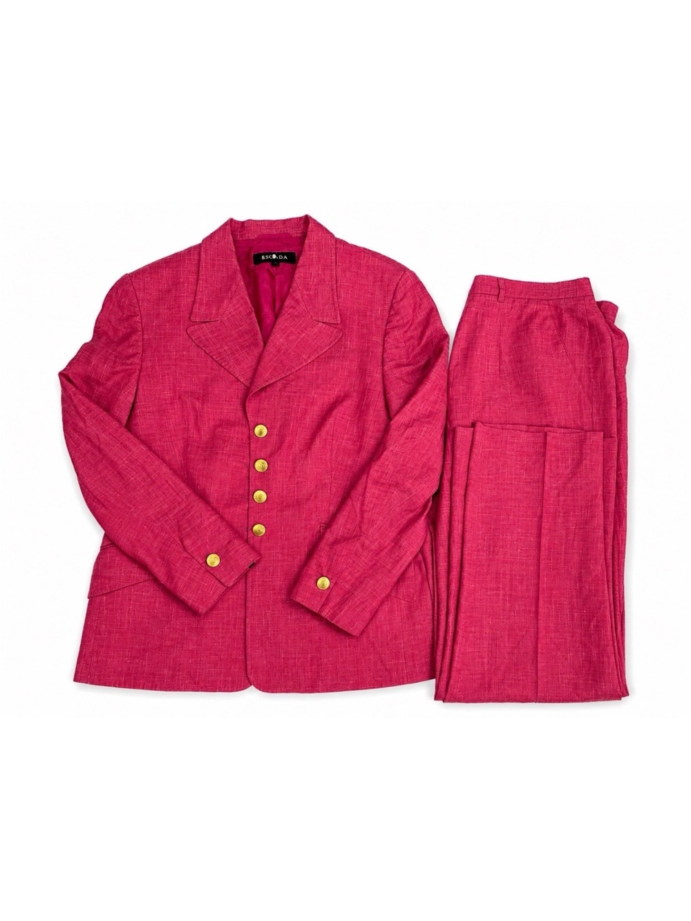 Vintage ESCADA Pink Silk Linen Pant Suit Women EU 42 Gold Buttons